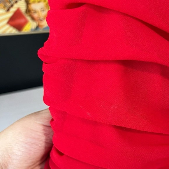 Vintage Cache Red One Shoulder Flower Mini Dress Size Small - Picture 10 of 11